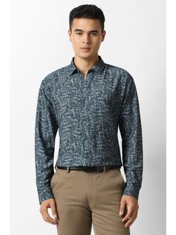 Van Heusen - Mens Blue Flroal Print Full Sleeves Party Shirt