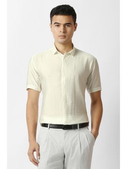 Van Heusen - Mens Beige Textured Half Sleeves Party Shirt