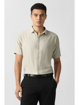 Van Heusen - Mens Beige Textured Half Sleeves Party Shirt