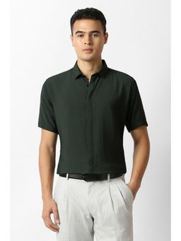 Van Heusen - Mens Green Solid Half Sleeves Party Shirt