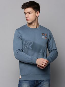 SHOWOFF - Mens Round Neck Solid Teal Pullover Sweatshirt