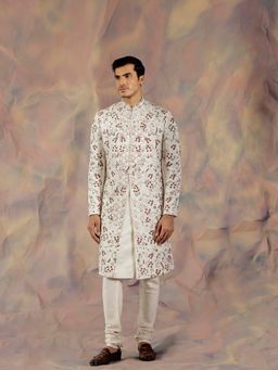 Jatin Malik - The White Peony Sherwani (Set of 3)
