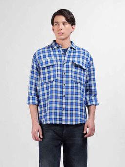 The Indian Garage Co - Men Relaxed Fit Checked Cutaway Collar Casual Shirt - Blue