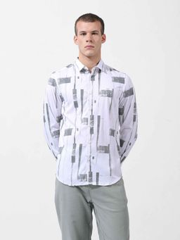The Indian Garage Co - Men Slim Fit Abstract Printed Cutaway Collar Shirt - White
