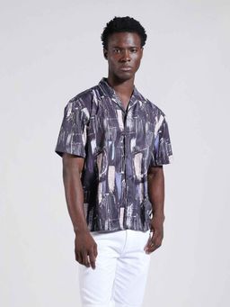 The Indian Garage Co - Men Relaxed Fit Printed Cuban Collar Shirt - Black