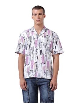 The Indian Garage Co - Men Relaxed Fit Printed Cuban Collar Shirt - White