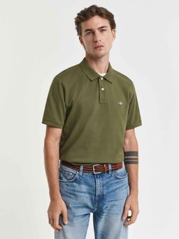 GANT - Mens Green Solid Regular Fit Shield Polo T-Shirt
