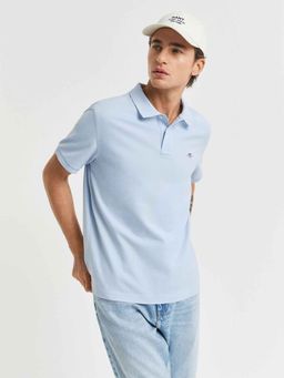 GANT - Mens Blue Solid Regular Fit Shield Polo T-Shirt