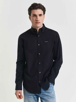 GANT - Mens Black Solid Regular Fit Pinpoint Oxford Shirt