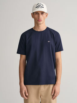 GANT - Mens Navy Blue Solid Regular Fit Shield T-Shirt