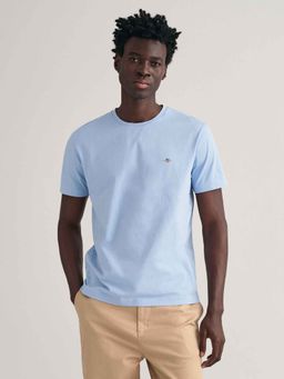 GANT - Mens Light Blue Solid Regular Fit Shield T-Shirt