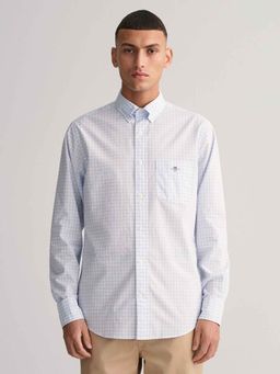 GANT - Mens Light Blue Check Regular Fit Classic Poplin Gingham Shirt