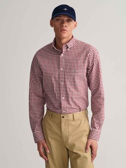 GANT - Mens Red Check Regular Fit Classic Poplin Gingham Shirt