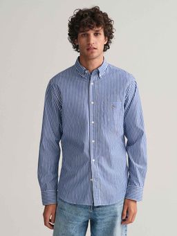GANT - Mens Blue Striped Regular Fit Classic Poplin Shirt