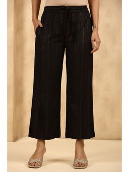 Juniper - Womens Black Rayon Gold Printed Wide Leg Palazzo