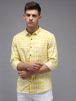 SHOWOFF - Men Yellow Collar Neck Abstract Print Comfort Fit Shirt