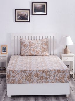 Maspar - Hues Nomad Scuplt Orlean 210 TC Cotton Neutral Print Single Bedsheet ,1 Pillow Cover