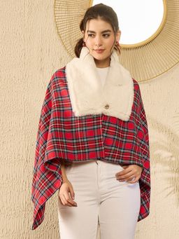 InWeave - Women Red Checks Poncho