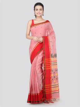PinkLoom - Womens Cotton Saree with Unstitched Blouse-Red