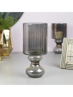 HomeTown - Phiona Glass Fluted Handcrafted Hurricane 33Cm in Black Colour