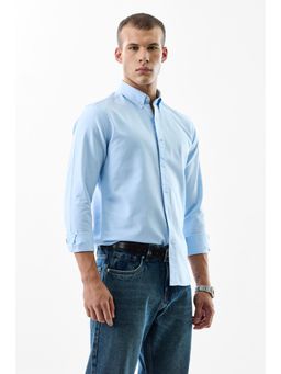 Snitch - Light Blue Solid Full Sleeves Slim Casual Shirt for Men