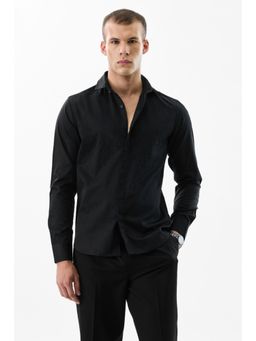 Snitch - Black Solid Full Sleeves Slim Casual Shirt for Men
