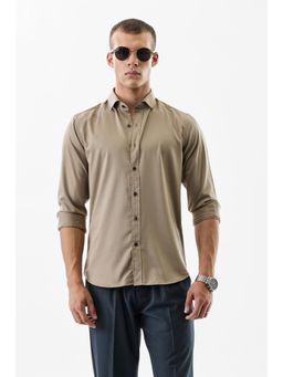 Snitch - Beige Solid Full Sleeves Slim Casual Shirt for Men