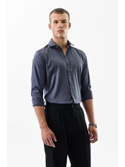 Snitch - Dark Blue Solid Full Sleeves Slim Formal Shirt for Men