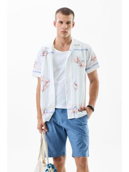 Snitch - White Floral Half Sleeves Boxy Casual Shirt for Men