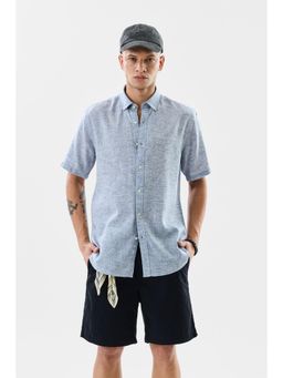 Snitch - Light Blue Solid Half Sleeves Slim Casual Shirt for Men