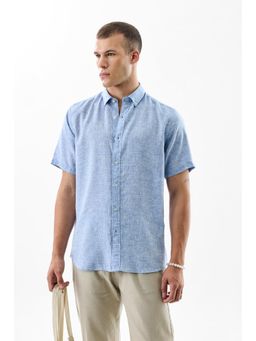 Snitch - Light Blue Solid Half Sleeves Slim Casual Shirt for Men