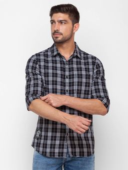 Spykar - Black Cotton Full Sleeve Checks Shirt for Men