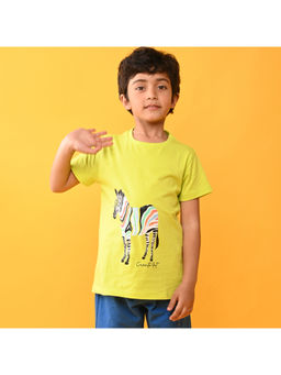 ANTHRILO - Boys Lime Green Zebra Graphic Half Sleeve T-Shirt