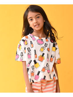 ANTHRILO - Girls White Summer Nail Paint Printed T-Shirt