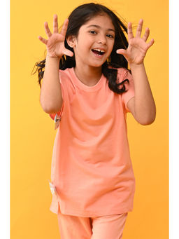 ANTHRILO - Girls Peach Summer Silver Bow Solid T-Shirt