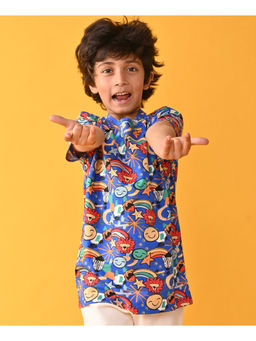 ANTHRILO - Boys Blue Printed Half Sleeve T-Shirt