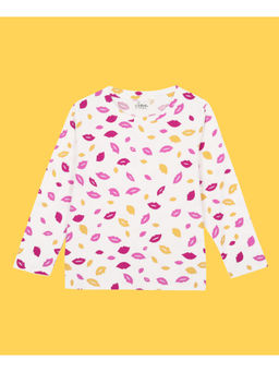 ANTHRILO - Girls White Lips Printed T-Shirt