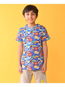 ANTHRILO - Boys Blue Printed Half Sleeve T-Shirt