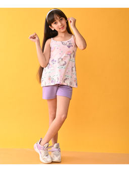 ANTHRILO - Girls Pink & Purple Printed Top with Shorts (Set of 2)