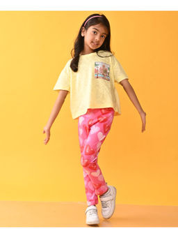 ANTHRILO - Girls Yellow & Pink Printed T-Shirts with Leggings (Set of 2)