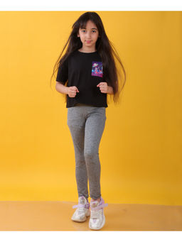 ANTHRILO - Girls Black & Grey Solid T-Shirt with Leggings (Set of 2)
