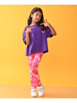 ANTHRILO - Girls Purple & Pink Solid & Printed T-Shirts with Leggings (Set of 2)