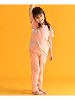 ANTHRILO - Girls Peach Solid T-Shirt with Joggers (Set of 2)