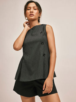 The Label Life - Women Black Pinstripe Peplum Top