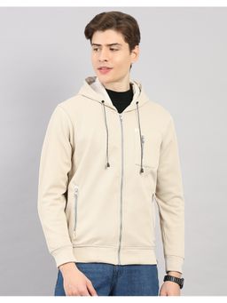 Monte Carlo - Beige Men Regular Fit Solid Hooded Full Sleeve Hoodie