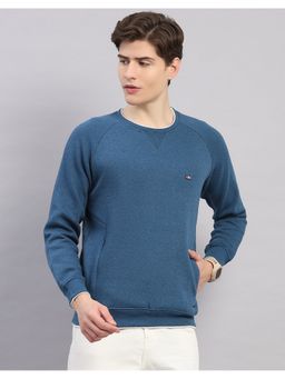 Monte Carlo - Blue Men Regular Fit Solid Round Neck Full Sleeve Sweatshirt