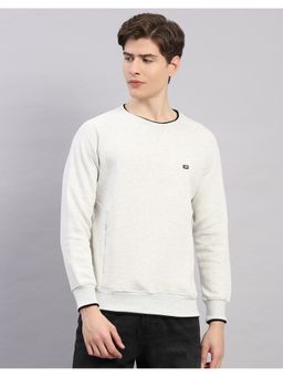 Monte Carlo - Off White Men Regular Fit Solid Round Neck Full Sleeve Sweatshirt