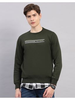 Monte Carlo - Olive Men Regular Fit Printed Round Neck Full Sleeve Sweatshirt