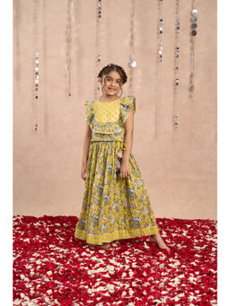 Lil Drama - Girls Yellow Floral Choli with Lehenga (Set of 2)