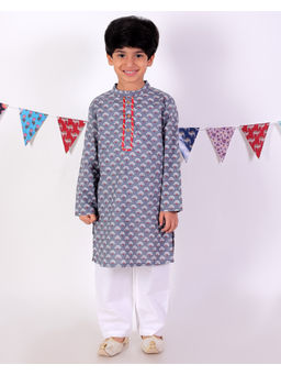 Lil Drama - Boys Grey Jaipur Ethnic Kurta with Pyjama (Set of 2)